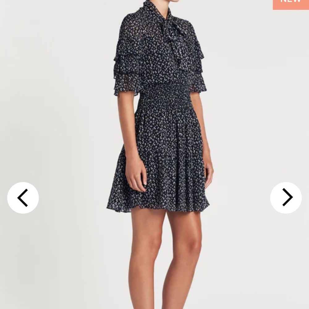 Rebecca Taylor Black Leopard Print Ruffle Silk Blend Dress NWT